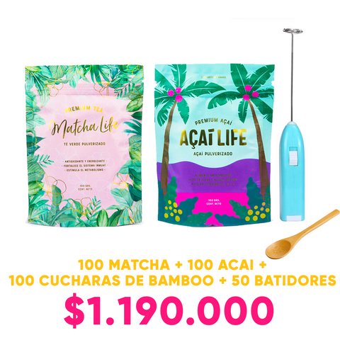 100 Matcha + 100 Acai + 100 Cucharas de regalo